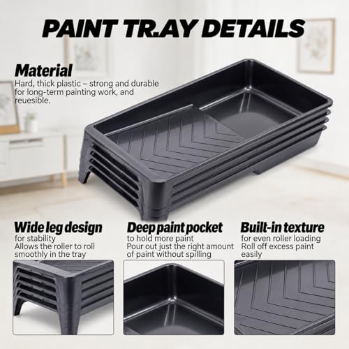 12 Inch Paint Tray Liner Kit with 40 Disposable Paint Tray Liner Refills, Roller Frame Handle, Heavy Painted Tray for Wall, Furniture, Ceiling and Home Interior Painting Supplies