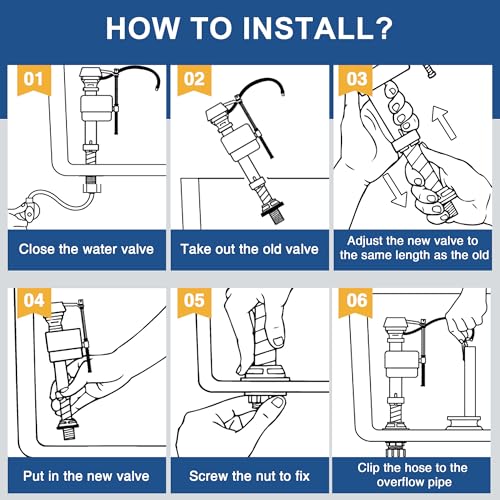 Universal Toilet Fill Valve Replacement Kit, Toilet Repair Kit Inside Tank and 12 Inch Flexible Connector, Flusher Replacement Kit Adjustable & Water saving, Quiet & Easy Install Tank Water Control