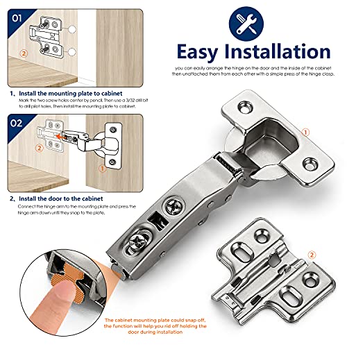 Ravinte European Kitchen Cabinet Hinges, Soft Close, Full Overlay, 10 Pack | 5 Pairs, Satin Nickel, Cabinet Door Hinges, Adjustable Concealed Cabinet Cup Style, Heavy-Duty for Frameless Door - size: Full Overlay