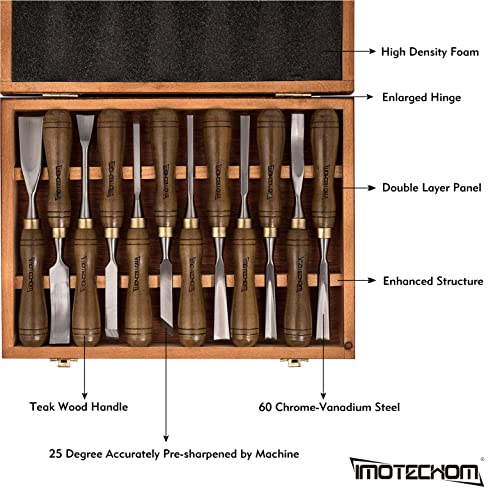 12-Piece Wood Carving Chisel Tools Set, Sharp CR-V Steel Blades - size: 12-Piece Carving Chisel