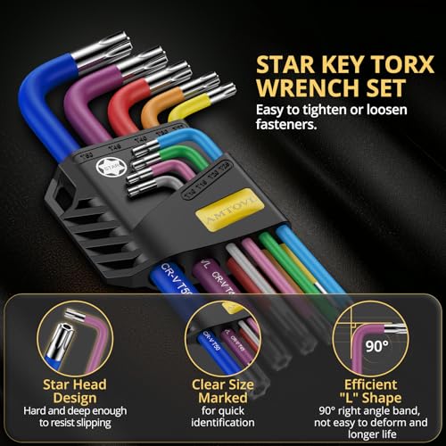 AMTOVL Star Allen Wrench Set, 9PCS Star Key Set, T10-T50, Long Arm - size: 9 PCS STAR SET