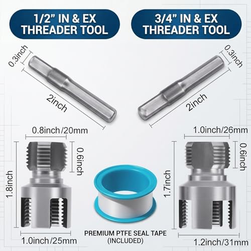 2Pcs Pvc Pipe Threader for 1/2" & 3/4", DIY Home Plumbing Tools Repair Kit - 4 in 1 Water Pipe Thread Cutting Tool for Plastic Pipes, Internal & External Pipe Tapping and Threading Tool for Drill