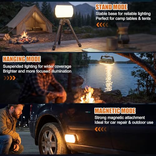 Rechargeable Magnetic Work Light, 1500LM Portable Camping Light with Hook, Magnetic Base and Tripod Mount, 4000mAh USB-C LED Flashlight for Car Repair, Job Site, Camping, Emergency