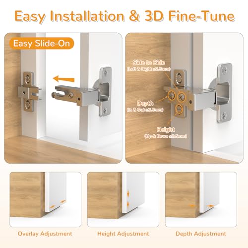 Chibery 10 Pack Face Frame Inset Cabinet Hinges, Soft Close 105° Insert Concealed Cabinet, Slide on Plate, Smooth Slow Self Closing Silent Hardware, 3D Heavy Duty for Blind Corner, Kitchen, Cupboard