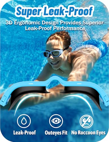 Vvinca Kids Swim Goggles, Swimming Goggles for Kids 3-14 Anti-Fog UV Protection No Leak Pool Glasses for Boys Girls - color: 12-black & Pink