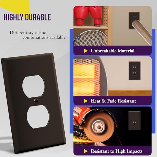 ENERLITES 10 Pack Mid-Size Duplex Outlet Covers Wall Plate, Brown - color: Brown, size: Mid-Size