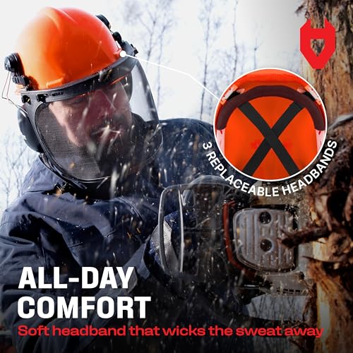 NoCry 6-in-1 Industrial Chainsaw Helmet with Face Shield and Ear Muffs — Mesh & Clear Plastic Visors Included — ANSI Z89.1 Certified — Adjustable Headgear — Ideal for Forestry and Arborist Work - style: Original