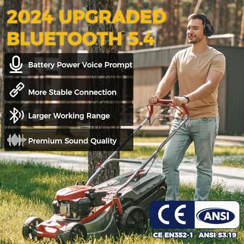 Kalence Gel Ear Pads Bluetooth 5.4 Hearing Protection Headphones, 30dB Noise Cancelling Headphones, 1200mAh Rechargeable Safety Earmuffs Bluetooth Ear Protection for Mowing,Pink - color: Pink-gel