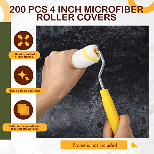 Leumoi 200 Pcs 4 Inch Mini Paint Roller Cover, Yellow - color: white and yellow