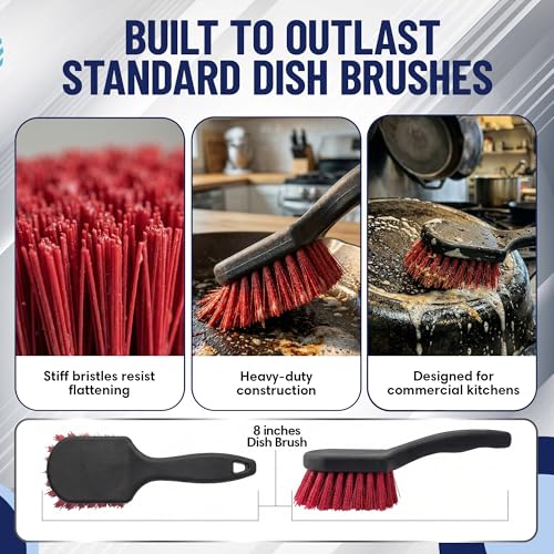 8 Inch Pot & Dish Kitchen Scrub Brush for Heavy-Duty Cleaning – Stiff Bristle Scrubber for Sink, Cast Iron, and Grill Grates - Kitchen Dish Scrubber Brush - 90048 by FryOilSaver Co. - size: 8 Inches