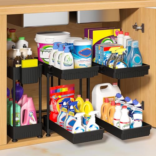Sevenblue 3-Pack 2-Tier Under Sink Organizers with Sliding Drawers - color: Black 2-Tier Sliding, size: 12.8 Inch