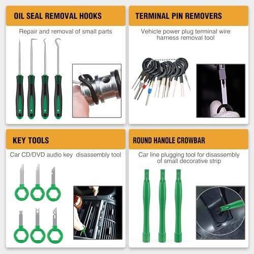 GOOACC 330Pcs Trim Removal Tool, Auto Push Pin Bumper Retainer Clip Set Fastener Terminal Remover Tool Adhesive Cable Clips Kit Car Panel Radio Removal Auto Clip Pliers, Green - color: 330Pcs Clips Removal Kit Green