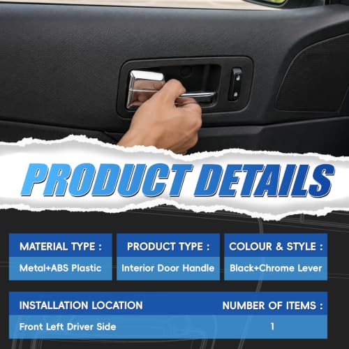 Interior Door Handle, Front Left Driver Side Compatible with 2006-2012 Ford Fusion, 07-12 Lincoln MKZ 06 Lincoln Zephyr, 2006-2011 Mercury Milan, OE# 6E5Z-5422601-A, 6E5Z5422601A