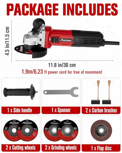 AVID POWER Angle Grinder 7.5-Amp 4-1/2 inch Electric Grinder Power Tools with Grinding Wheels, Cutting Wheels, Flap Disc and Auxiliary Handle for Cutting, Grinding, Polishing & Rust Removal - Dark Red - color: Dark Red