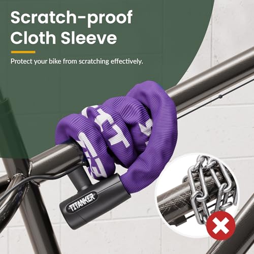 Titanker Bike Chain Lock with Keys, 3.3 Feet Security Heavy Duty Anti-Theft Bicycle Chain Locks for Bike, Motorcycle, Bicycle, Door, Gate, Fence, Grill (6mm, 8mm, 10mm Thick Chain) - color: Purple-8mm Chain