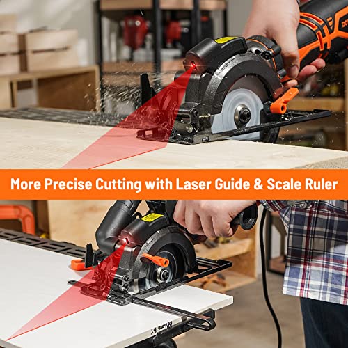 DOVAMAN Circular Saw w/Bag, 5.8A 4-1/2" mini Saw w/Laser & Auxiliary Handle - color: A-orange