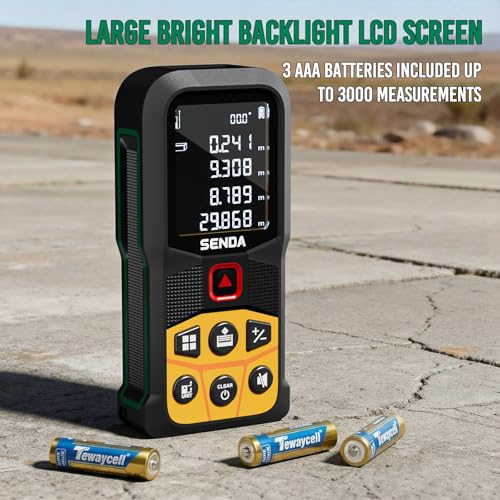 SENDA Laser Measure, 197Ft Digital Laser Measurement Tool with LCD Backlit Display, 1/16in Accuracy, in/Ft/Ft+in/M, 20 Sets Data Storage, Laser Distance Meter, Pythagorean Mode Distance/Area/Volume