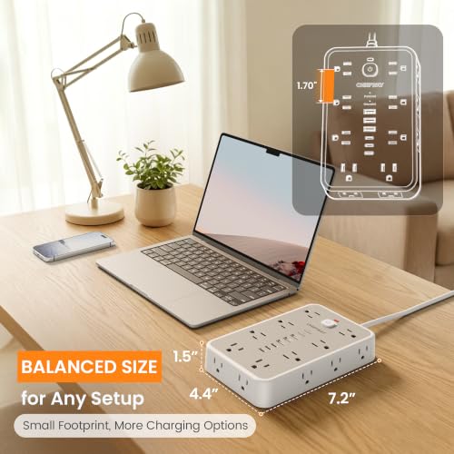 6 FT Surge Protector Power Strip with 6 USB, 16 Outlets, 2400J - color: White / Gray, size: 6 FT