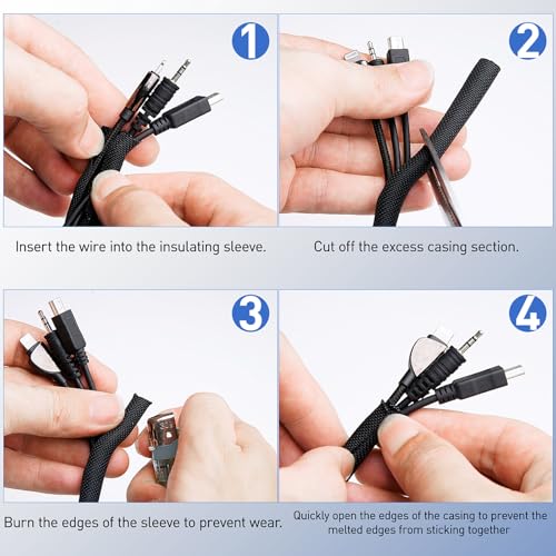 Cable Management Sleeve Automotive Split Wire Loom Heat Resistant Cord Cover Sleeving Critter Charger Cord Protectors from Pets No Chew Cat Dog Self Wrapping Braided Audio Video 18FT - 1/4 inch - size: 1/4"-18Feet