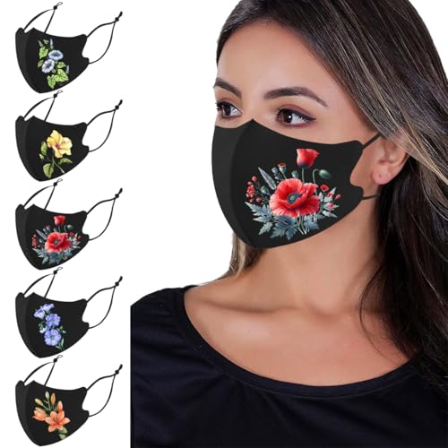 Reusable Cloth Washable Ice Silk Cloth Face Masks,Adjustable Fancy Flower Pattern Cloth Mask for Adult - color: N5