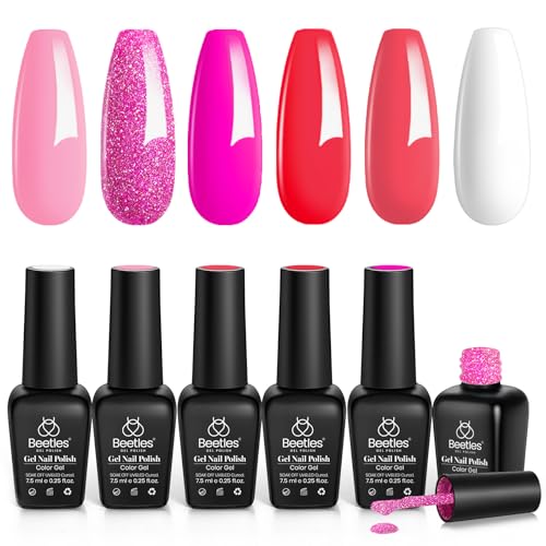 Beetles Hot Pink Gel Nail Polish Set, Rose Red Glitter Gel Polish - color: A - Hot Pink Rose Red | Pink Flamingo
