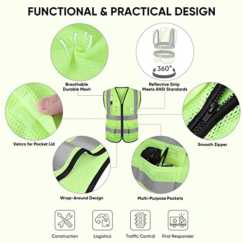 TICONN High Visibility Reflective Safety Vest for Men & Women, ANSI Class 2 - color: Green, size: Small