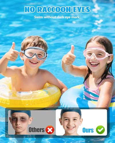 Aegend New Kids 2 Pack Wide View Swim Goggles, Anti-Fog/UV No Leak Goggles with Ear Plugs Kids 3-14 - color: Light Green & Pink