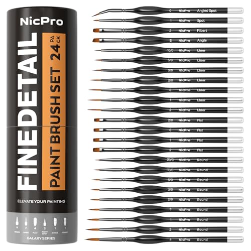 Nicpro 24 PCS Miniature Paint Brushes,Fine Tip Micro Detail Paint Brush Set - size: 24 PCS