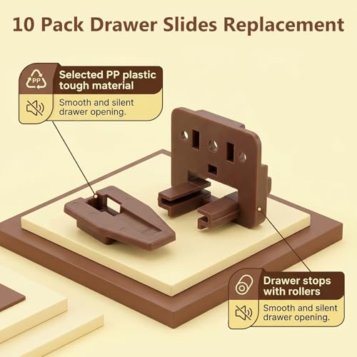 10 Set Drawer Guide Kit Enhanced Commercial Slide Style Drawers for Kenlin Rite-Trak II 168, Vaughan Bassett, Legacy, Replacement Dresser Drawer Slides Repair Kit with Roller - style: 10 Set Drawer Guide Kit