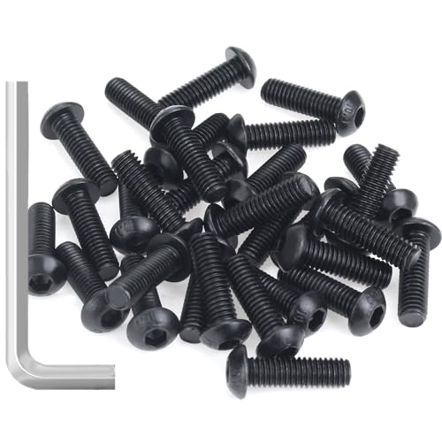 35 Pieces M6 x 20mm Button Head Socket Cap Screws, Thread Pitch 1.0mm, Sutemribor M6 Black Screws, 10.9 Grade Alloy Steel, Black Oxide Finish, Fully Threaded - size: M6 x 20mm, style: Button Head