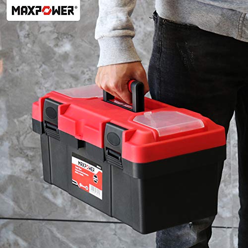 MAXPOWER Tool Box 16 inch, Plastic Small Tool Box with Latch Removable Tray - size: 16", style: 16" red