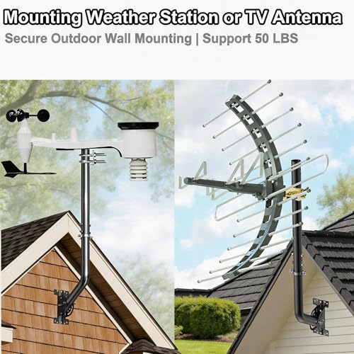 28" Heavy Duty Adjustable Antenna Wall Mount – Iron Spray Paint J-Pole Solid Mast Bracket for Starlink (Adapter Required), TV Antennas, Weather Stations – 1.38" OD Pivot Base (2-Pack Black) - color: 28‘’ Long Wall Mount Black 2-Pack