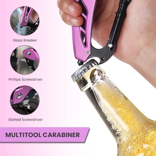 FUNBRO Pink Multitool Carabiner, Bottle Opener and Screwdriver - color: Pink