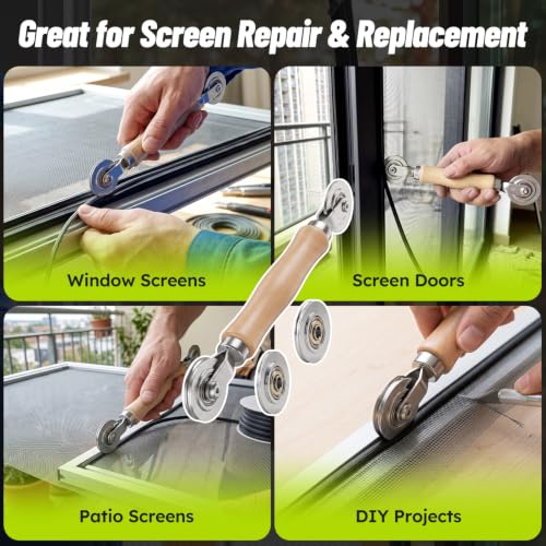 King&Charles Screen Roller Tool,3Replaceable Concave Roller for Window/Door