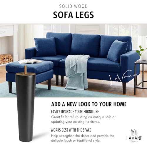 La Vane 5 inch / 12cm Wooden Furniture Legs, Set of 4 Black Solid Wood Tapered M8 Furniture Replacement Feet with Pre-Drilled 5/16 Inch Bolt & Mounting Plate & Screws for Sofa Chair Couch Ottoman - size: 5 inch