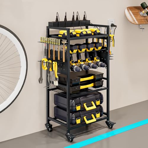 INGIORDAR Power Tool Organizer Storage Cart with Charging Station,Black - size: 4 Tier (with Charging Station)