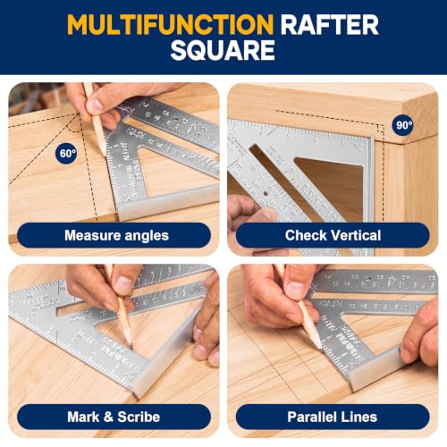 Combination Square 12 Inch and 7 Inch Carpenter Square Tool Set | Aluminum Rafter Square for Framing, Adjustable Combo Square with Stainless Steel Ruler for Carpentry and Woodworking