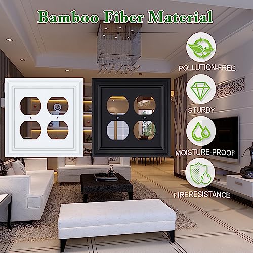 Matte Black Decorative Outlet Covers Wall Plates, Bamboo Fiber Light Switch Covers, Natural Material Electric Receptacle Switch Plate Outlet Cover of various styles (2 Gang Duplex 2 Pack) - size: 2 Gang Duplex 2 Pack