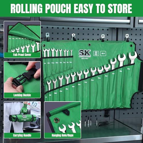 SK Combination Wrench Set, Metric 6 to 32mm, 22-Piece, Premium CR-V Steel - size: Metric 6 to 32 mm