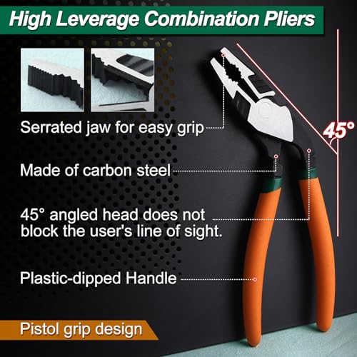 SPEEDWOX High Leverage Combination Pliers Pistol Grip Pliers High Leverage Pistol Grip Professional Tool Angled Head Linesman Pliers Angled Combination Pliers Wire Cutters Reduce Effort by 35% - style: Combination Pliers