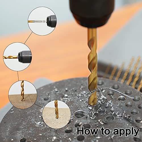 GMTOOLS 13 Pcs Titanium Coated Twist Hex Shank Drill Bit Set, 135 Degree Tip HSS Impact Drill Bit Set with Storage Case for Metal, Aluminum, Steel, Wood, Plastic, Quick Change Design 1/16" to 1/4" - style: 13PCS