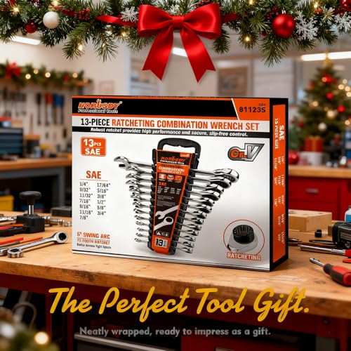 HORUSDY 13-Piece Sturdy Ratcheting Wrench Set | SAE 1/4''–7/8'' | Max Torque Ratchet Combination Wrenches Set with Storage Rack | 72-Tooth | Chrome Vanadium Steel - style: 13pcs SAE Ratchet Wrench Set