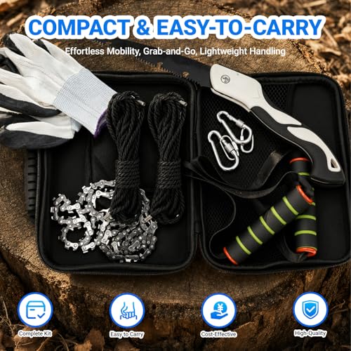 Upgrade Loggers Art Gens Rope Saw for Tree Limbs, 55" Hand Rope Chain Saw with 72 Sharp Teeth & 46 Feet Ropes Kit for Camping Survival and Tree Pruning - size: 48 inch