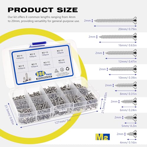 800pcs Self-Tapping M2 Pan Head Screws Assortment Kit
