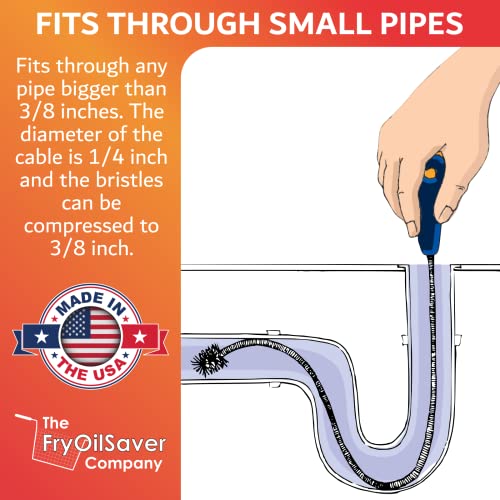 22" Long Sink Drain Brush – Slim Snake Hair Clog Remover Tool for Shower, Tub and Sink - Pipe/Tube Brush for Small Spaces, Drain Cleaning – B113C by FryOilSaver Co. - size: 22 Inches