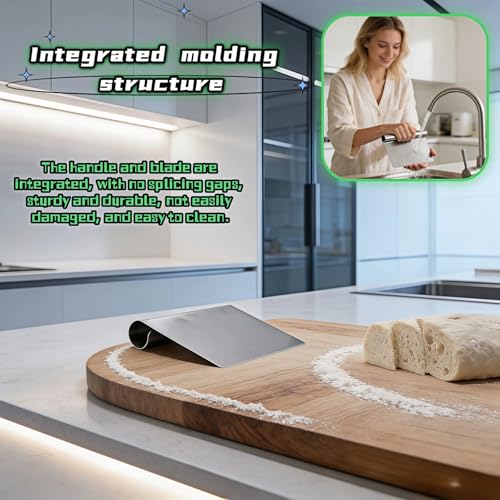 Stainless Steel Dough Scraper with Measuring Scale - Multi-Purpose Kitchen Tool for Baking, Pizza, Grilling, Pastry Cutter & Vegetable Chopper | Ergonomic Handle & Rust-Proof Design