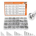 HELIFOUNER 1280 Pieces M2 M3 M4 M5 Phillips Pan Head Machine Screws, Flat Washers and Nuts Assortment Kit, 304 Stainless Steel - size: M2 M3 M4 M5