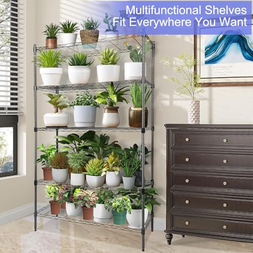 Whitmor 5 Tier Shelving Unit,Metal Storage Shelves, Heavy Duty with 4 Wheels & Adjustable Feet, 400 lbs Capacity per Shelf, Max 2000 lbs Total for Home, Garage, Workshop, 36" L x 14" W x 60" H, Black