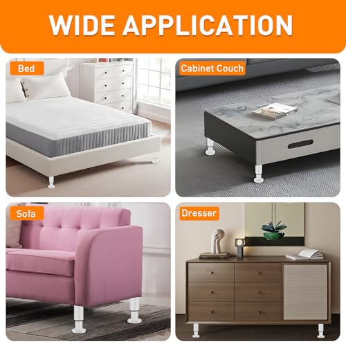 4 Pcs Adjustable Height Furniture Support Legs 10-17 inch [with Screws], Metal Adjustable Bed/Sofa/Cabinet/Couch/Dresser/Table Heavy Bed Replacement Legs (White) - color: White, size: 10-17 inch