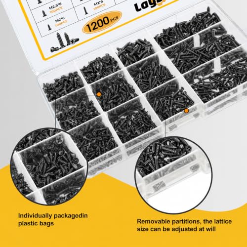 1200Pcs M2,M2.5,M3 Phillips Flat Head Small Self Tapping Screws - color: Black 1200Pcs M2-M3 Phillips Flat Head Screws